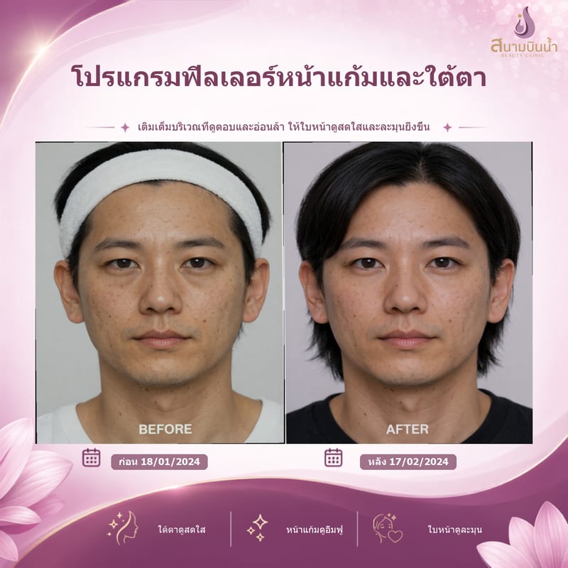 ภาพก่อน–หลัง ฟิลเลอร์หน้าแก้มใต้ตา กรณีเฉพาะบุคคล