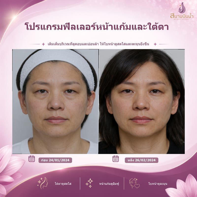 ภาพก่อน–หลัง ฟิลเลอร์หน้าแก้มใต้ตา กรณีเฉพาะบุคคล