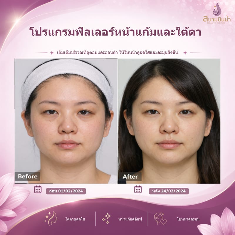 ภาพก่อน–หลัง ฟิลเลอร์หน้าแก้มใต้ตา กรณีเฉพาะบุคคล
