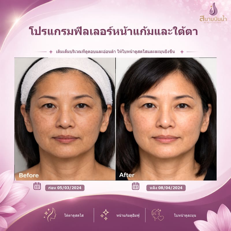 ภาพก่อน–หลัง ฟิลเลอร์หน้าแก้มใต้ตา กรณีเฉพาะบุคคล