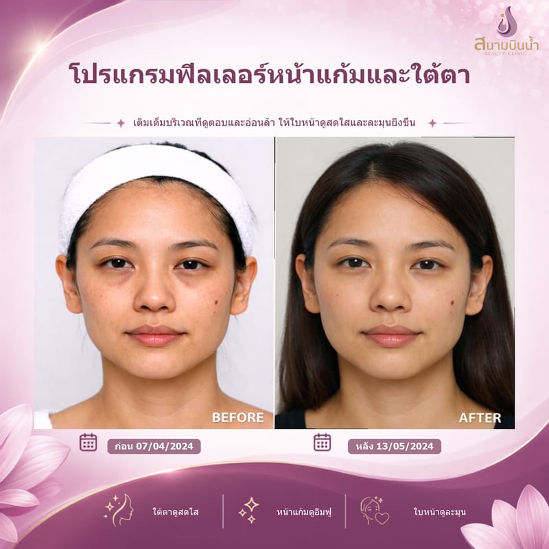 ภาพก่อน–หลัง ฟิลเลอร์หน้าแก้มใต้ตา กรณีเฉพาะบุคคล