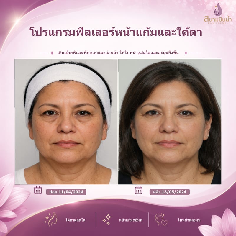 ภาพก่อน–หลัง ฟิลเลอร์หน้าแก้มใต้ตา กรณีเฉพาะบุคคล
