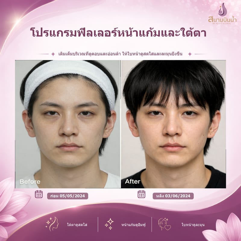 ภาพก่อน–หลัง ฟิลเลอร์หน้าแก้มใต้ตา กรณีเฉพาะบุคคล