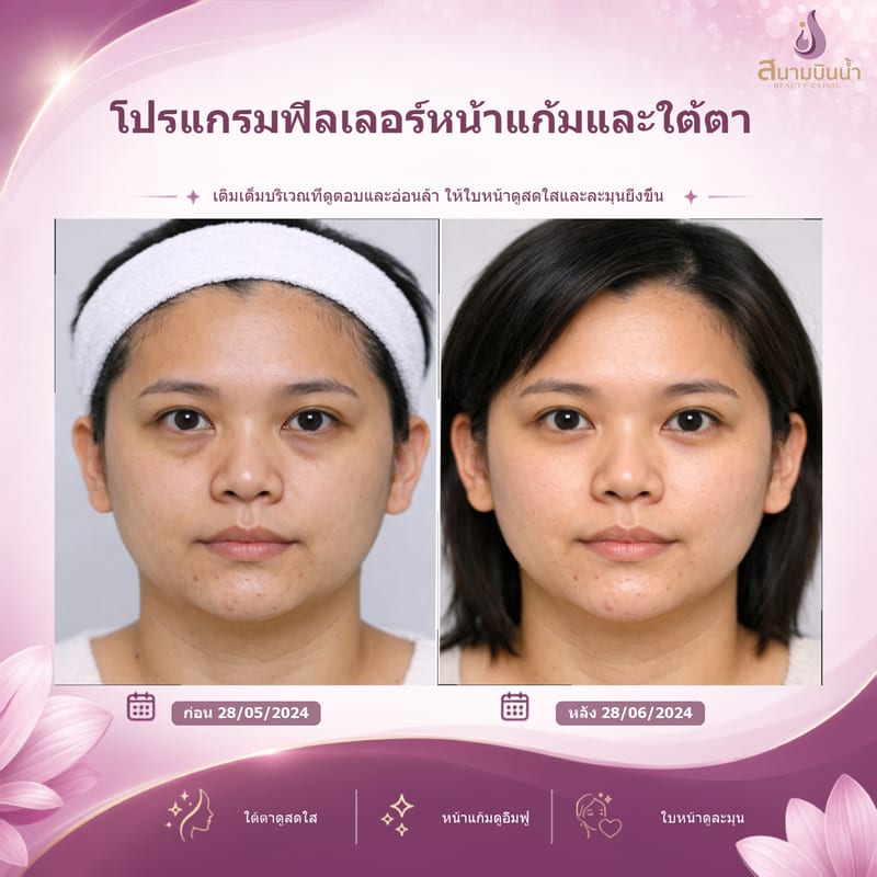 ภาพก่อน–หลัง ฟิลเลอร์หน้าแก้มใต้ตา กรณีเฉพาะบุคคล
