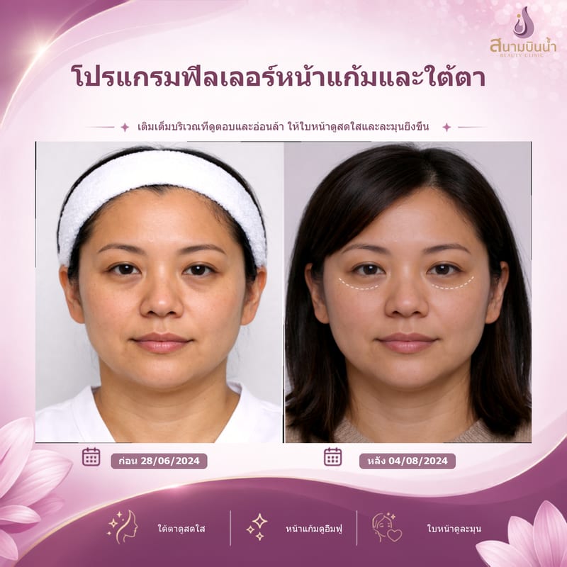 ภาพก่อน–หลัง ฟิลเลอร์หน้าแก้มใต้ตา กรณีเฉพาะบุคคล