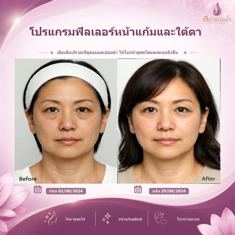 ภาพก่อน–หลัง ฟิลเลอร์หน้าแก้มใต้ตา กรณีเฉพาะบุคคล
