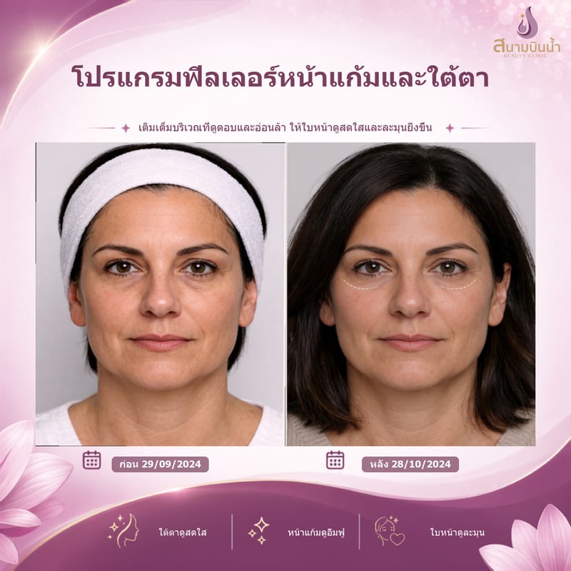 ภาพก่อน–หลัง ฟิลเลอร์หน้าแก้มใต้ตา กรณีเฉพาะบุคคล