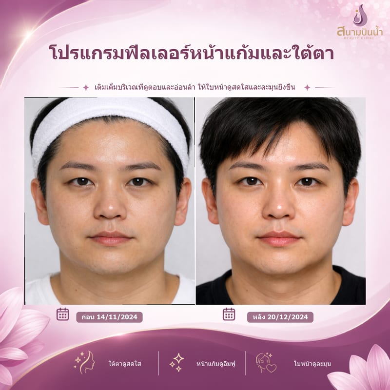 ภาพก่อน–หลัง ฟิลเลอร์หน้าแก้มใต้ตา กรณีเฉพาะบุคคล