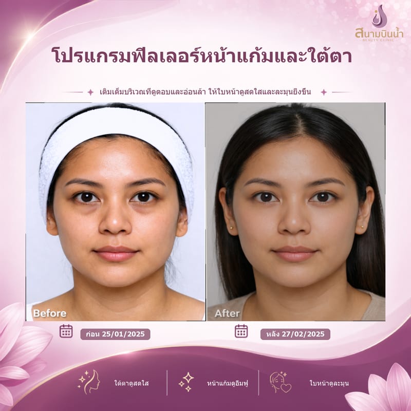 ภาพก่อน–หลัง ฟิลเลอร์หน้าแก้มใต้ตา กรณีเฉพาะบุคคล