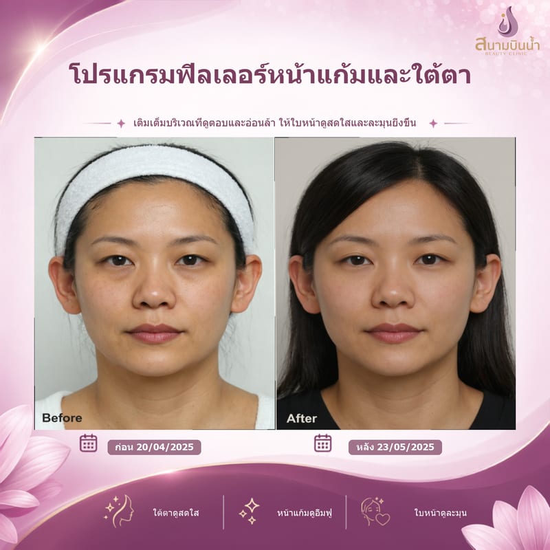 ภาพก่อน–หลัง ฟิลเลอร์หน้าแก้มใต้ตา กรณีเฉพาะบุคคล