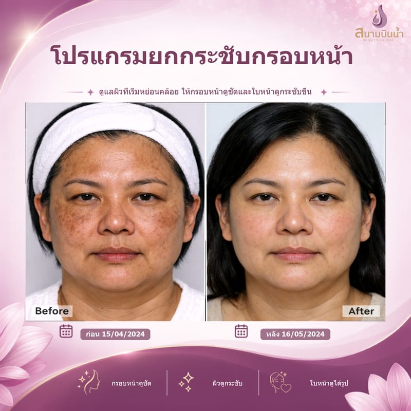 ภาพก่อน–หลัง ยกกระชับกรอบหน้า กรณีเฉพาะบุคคล